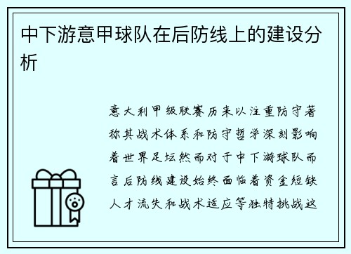 中下游意甲球队在后防线上的建设分析